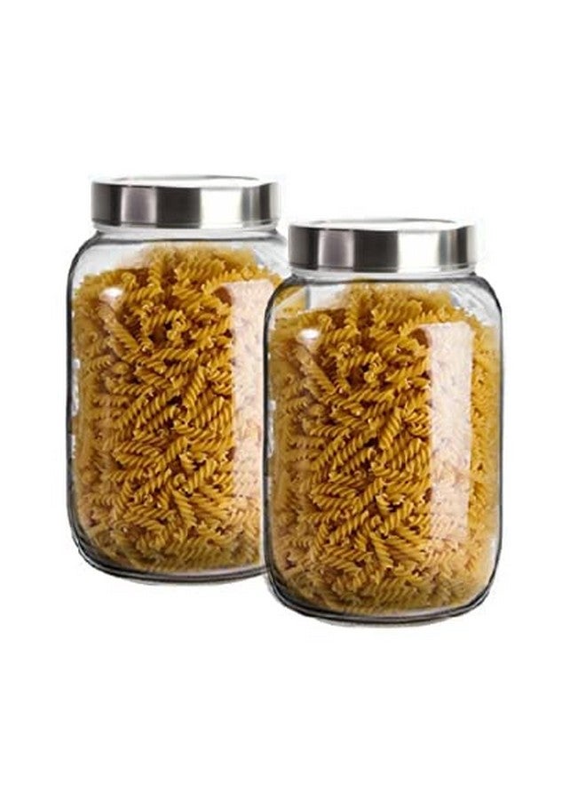 BrezzyCloud Brezzycloud Glass Jar 2000 ml | Round Jars for kitchen | Transparent Containers for Kitchen Pantry, Flour, Cereal, Masala, Dry Fruits | See Through Cap | Set of 2 - Image 1