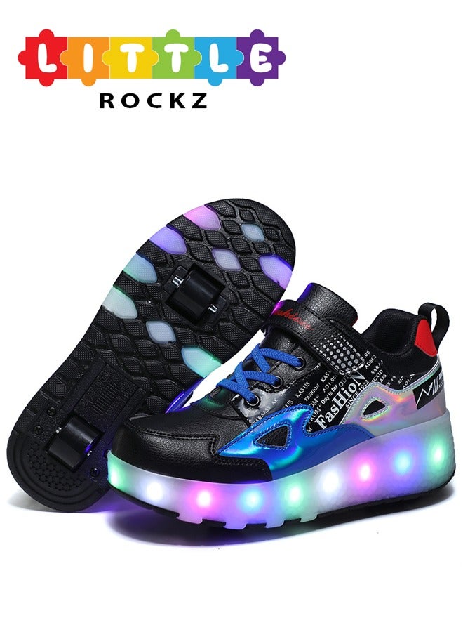 LITTLE ROCKZ LED Flash Light Fashion Shiny Sneaker Skate Heelys Shoes With Wheels And Lightning Sole - Image 1