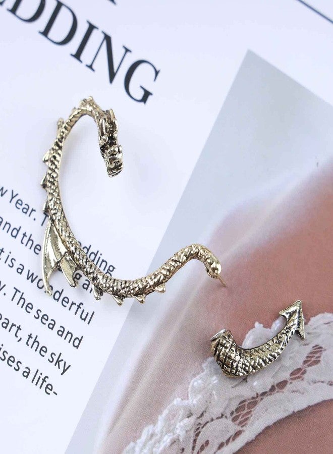 Yheakne Punk Dragon Cuff Wrap Earrings Gold Dragon Ear Climber Earrings Animal Cartilage Ear Crawler Earrings Gothic Clip on Wrap Earrings Jewelry for Women (Gold) - Image 2