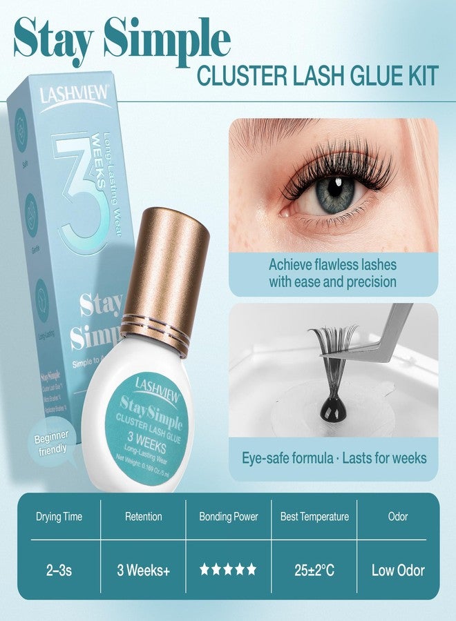لاش فيو مجموعة غراء الرموش المقاومة للماء من لاشفيو، غراء رموش قوي التثبيت يدوم من 3 إلى 4 أسابيع، يجف خلال 2-3 ثوانٍ، تهيج منخفض، للاستخدام في المنزل أو الصالون مع الأدوات والملحقات (5 مل أسود) - Image 2