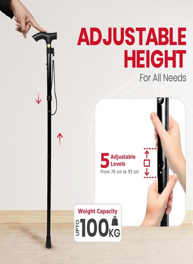 AGEasy (Max Group) Foldable Walking Stick|Enhanced Stability for Mobility Challenges | Adjustable, Anti-Slip, Ergonomic Grip | Supports Good Posture, Durable Material, Versatile Aid (Black) - Image 4