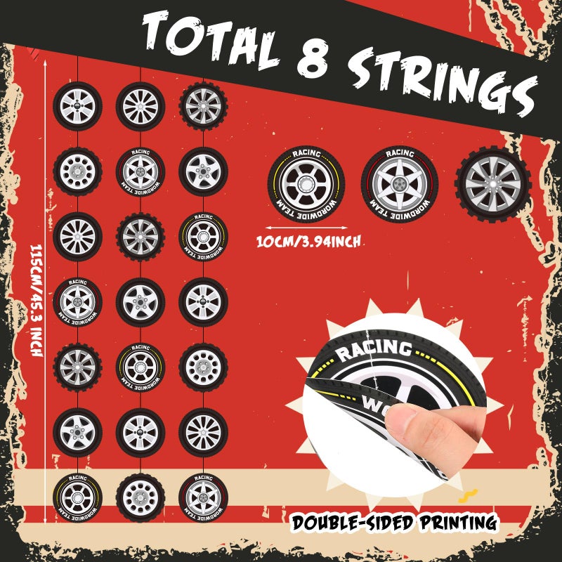 Sinload 8 Pieces Race Car Party Decorations Wheel Tire Garland Banners Car Tyre Paper Cutouts for Racing Birthday Party Favors Classroom Supplies - Image 3