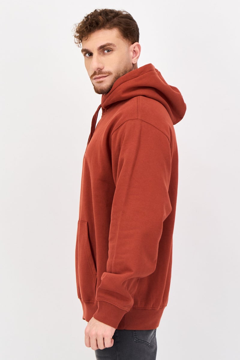 VANS Men Embroidered Logo Long Sleeve Hoodie, Rust - Image 3