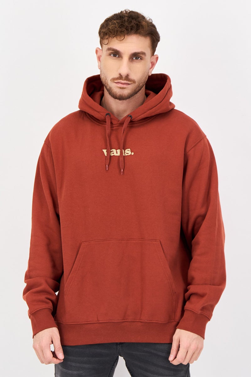 VANS Men Embroidered Logo Long Sleeve Hoodie, Rust - Image 1