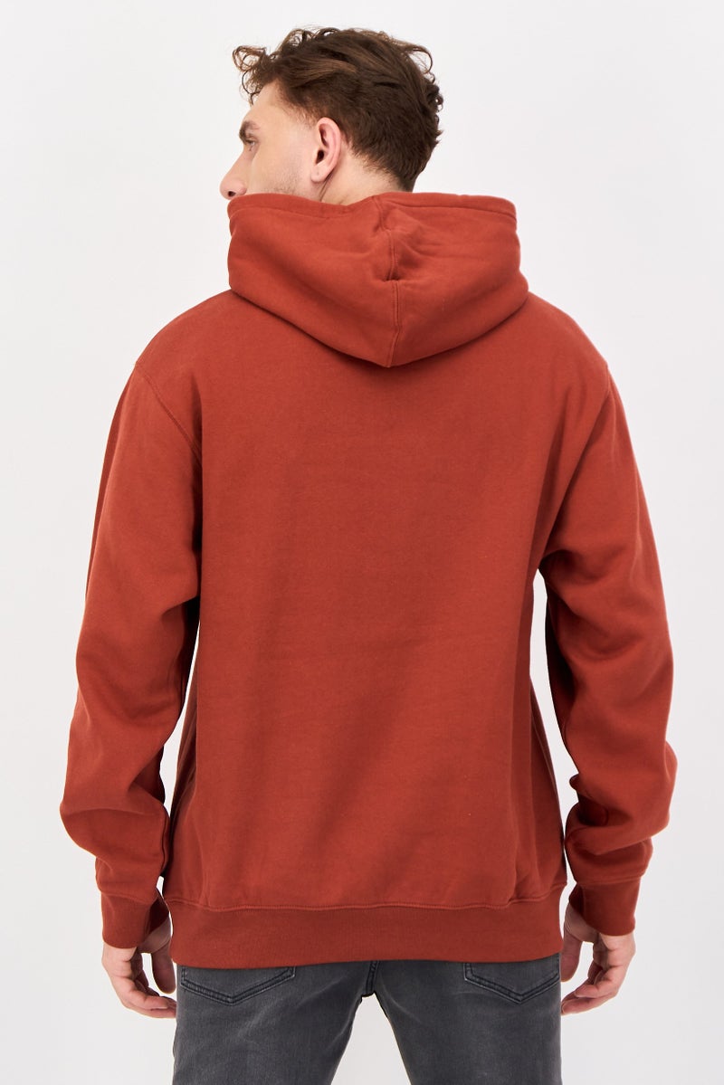 VANS Men Embroidered Logo Long Sleeve Hoodie, Rust - Image 4