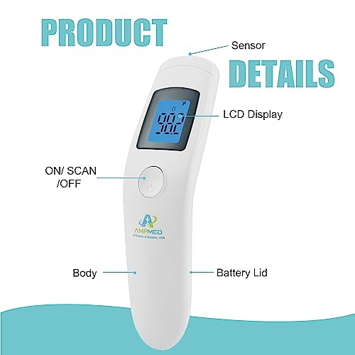 Amplim Non-Contact Forehead Thermometer for Kids and Adults - Touchless Digital Fever Thermometer with Temporal Head Function - No-Touch Baby Thermometer for Accurate Temperature Reading - Image 3
