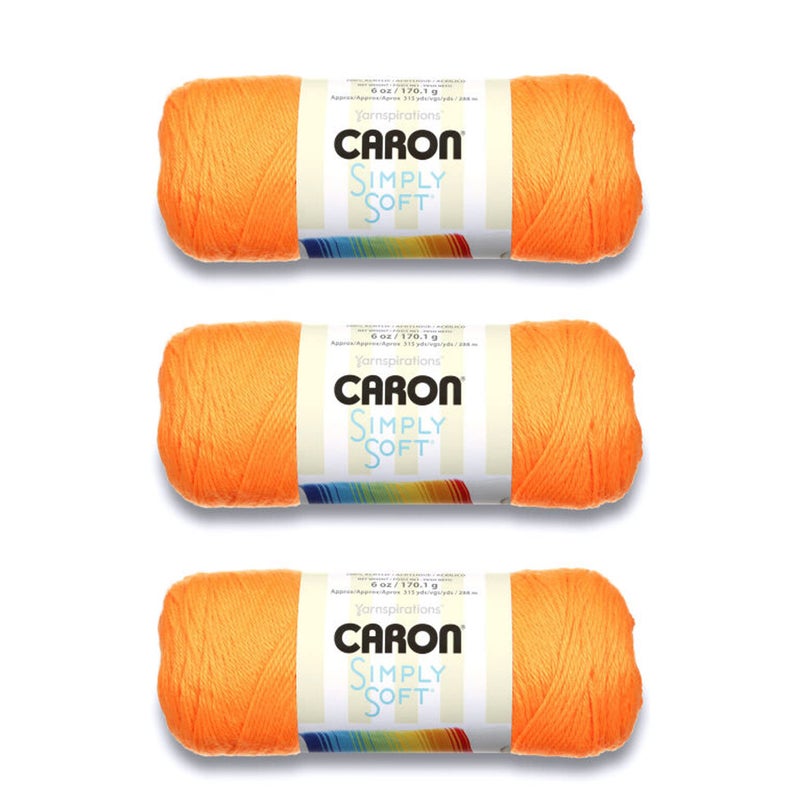 Caron Simply Soft Neon Orange Yarn  3 Pack of 170g6oz  Acrylic  4 Medium Worsted  315 Yards  KnittingCrochet