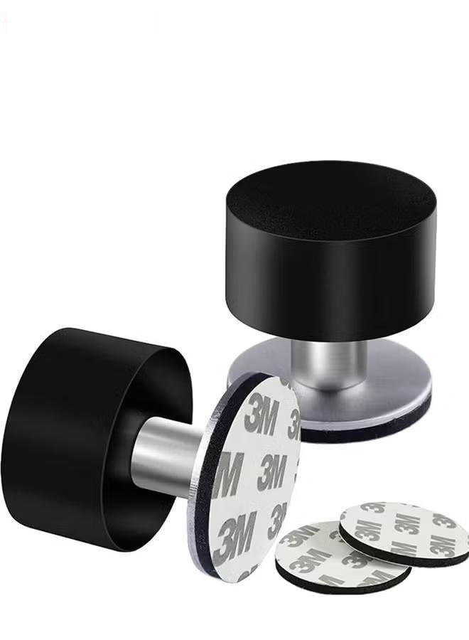 2 Pack Door Stoppers Stop with Extra Stickers, Self-Adhesive Door Stops with Black Rubber Bumper  Stainless Steel Body, Heavy Duty Door Knob Wall Protector Sound Dampening for Home  Office Use - Image 1