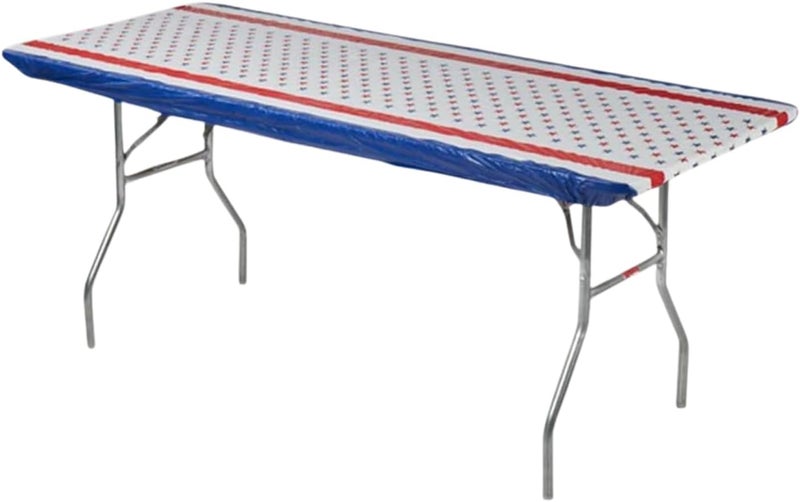Kwik-Covers 6' Rectangle Plastic Table Covers 30" x 72", Bundle of 5 (Patriotic) - Image 1