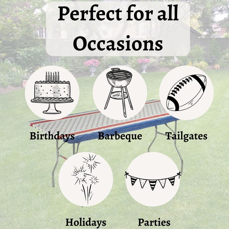 Kwik-Covers 6' Rectangle Plastic Table Covers 30" x 72", Bundle of 5 (Patriotic) - Image 5