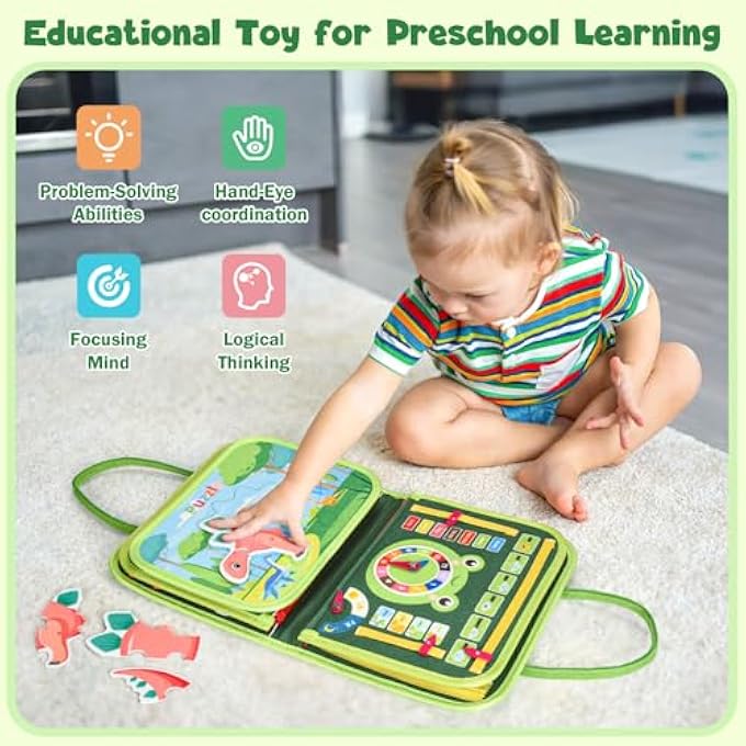 BUSY BOARD MONTESSORI TOY - MOTOR SKILLS BOARD & SENSORY ACTIVITY BOARD FOR TODDLERS - TRAVEL TOY FOR CAR/PLANE QUIET BOOK - GIFT FOR BOYS & GIRLS (GREEN) - Image 4