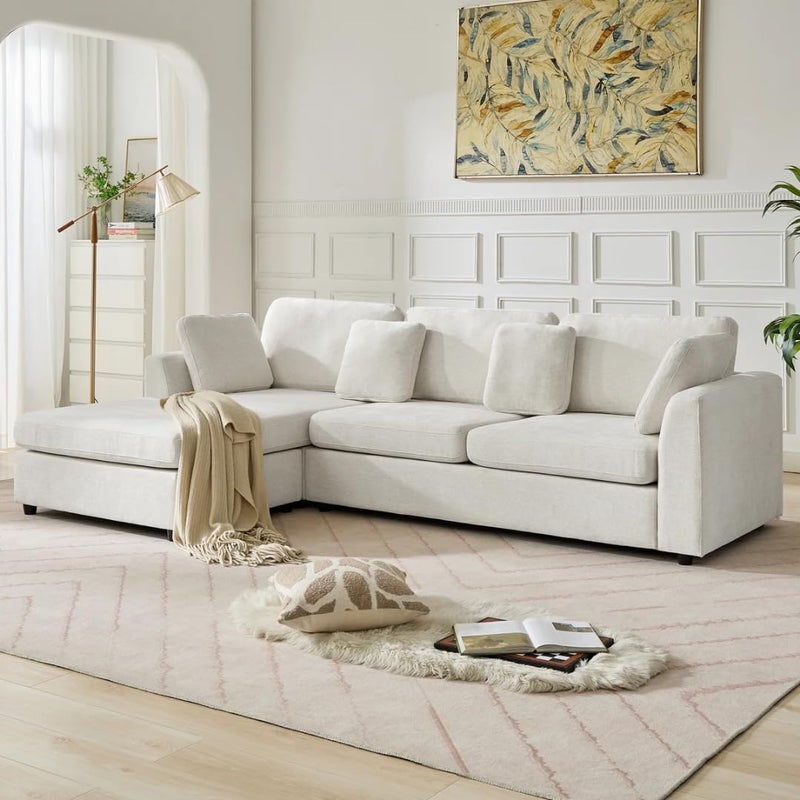 Modern 2-Piece Upholstered Sectional Sofa with Convertible Chaise Lounge - White, Left Hand Facing - Image 3