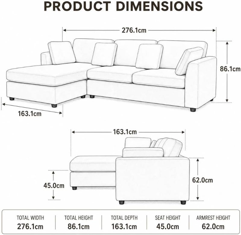 Modern 2-Piece Upholstered Sectional Sofa with Convertible Chaise Lounge - White, Left Hand Facing - Image 2