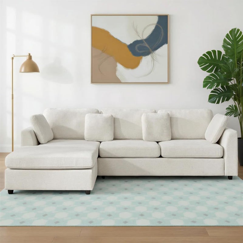 Modern 2-Piece Upholstered Sectional Sofa with Convertible Chaise Lounge - White, Left Hand Facing - Image 1