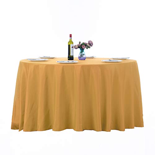 Ascoza 2pack 108 Inch Gold Round Tablecloth in Washable Polyester Fabric for Wedding/Banquet/Restaurant/Parties - Image 1