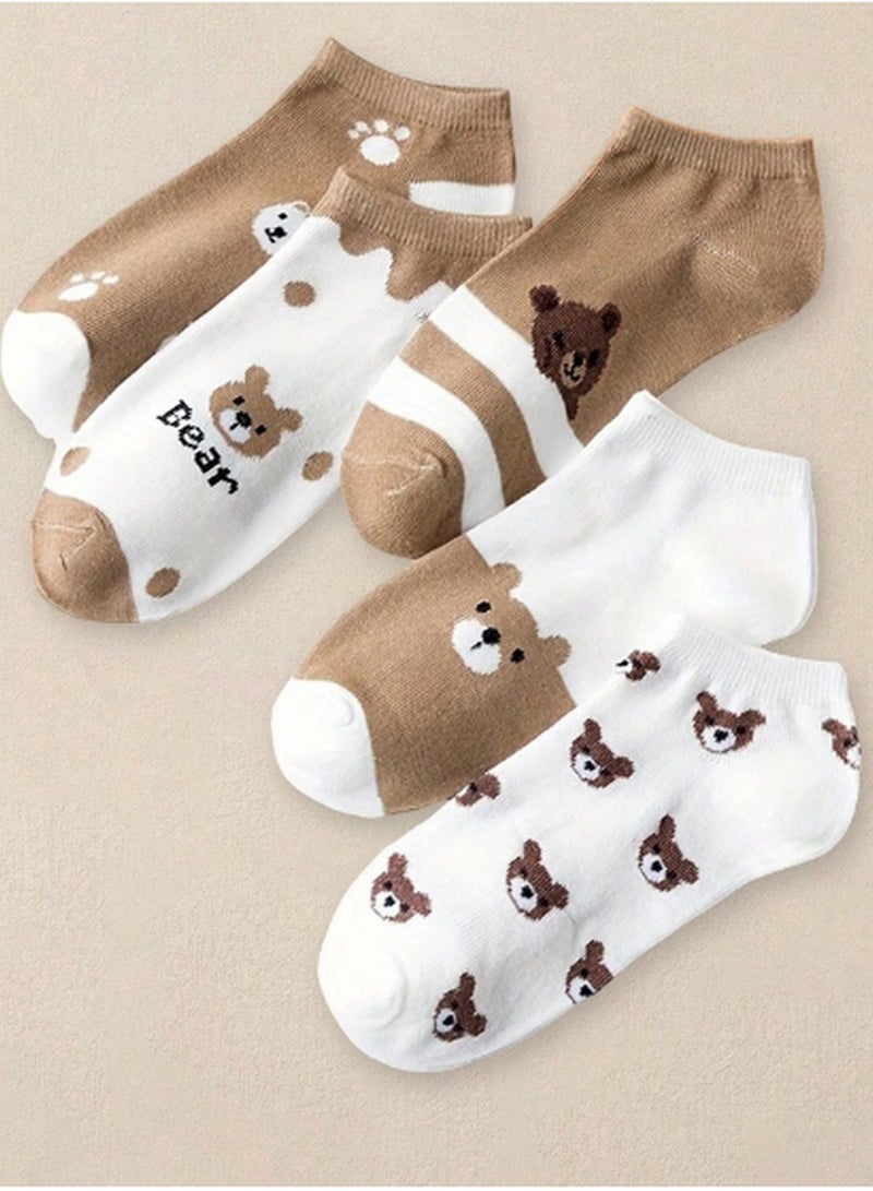 مجموعة جوارب قصيرة بتصميم الدب – 5 أزواج مريحة وأنيقة للاستخدام اليومي - Image 3