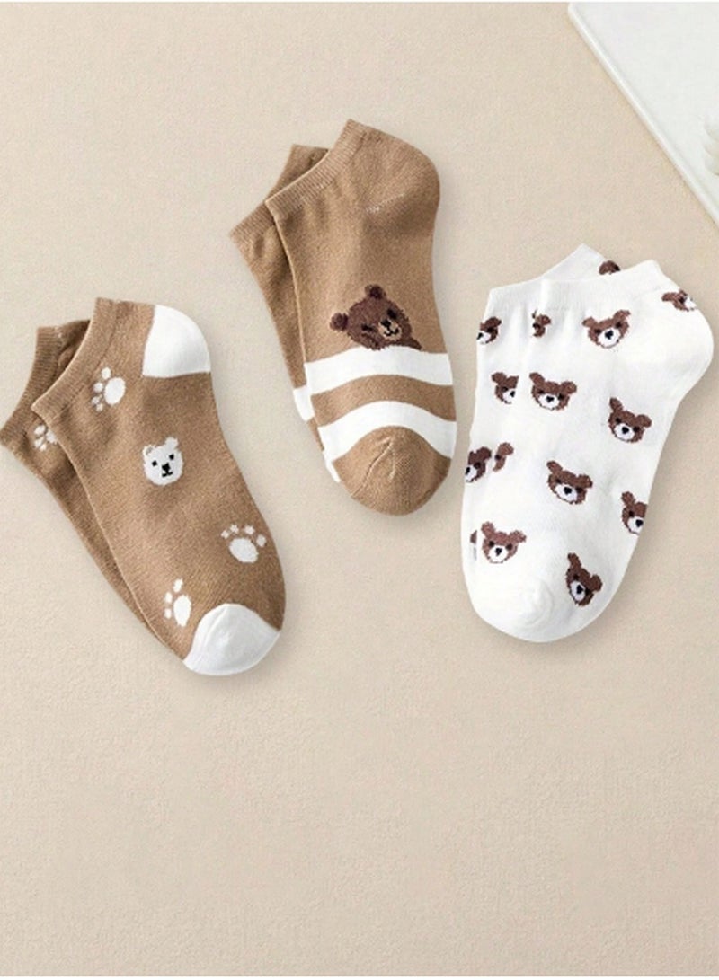مجموعة جوارب قصيرة بتصميم الدب – 5 أزواج مريحة وأنيقة للاستخدام اليومي - Image 4