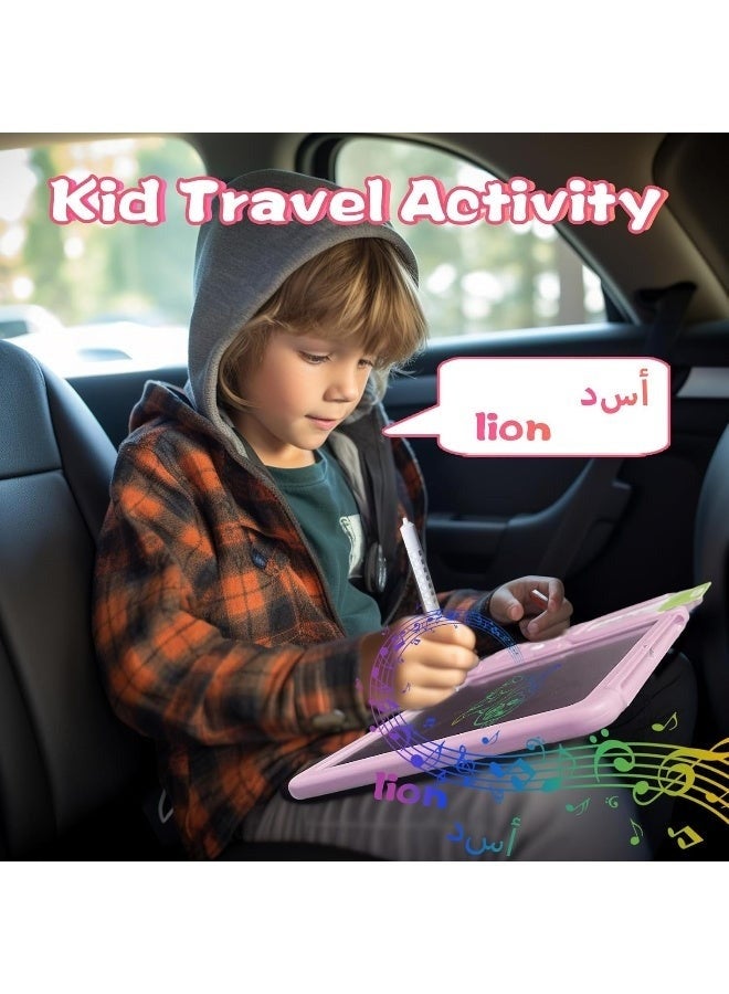 LIXADA Talking English & Arabic Flash Cards - 8 inch LCD Writing Tablet for Kids 3+, Bilingual 224 Sight Words, Toddler Pocket Speech, Drawing Sketch Pad (Pink) - Image 5