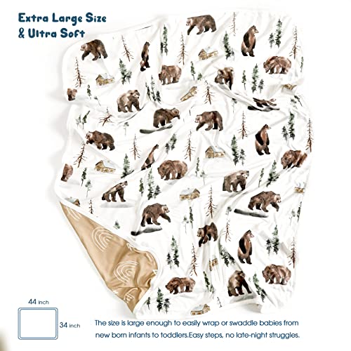 GRSSDER Baby Blankets Super Soft Stretchy Jersey Knit Swaddle Blanket for Girls and Boys Double Layer Reversible Receiving Blankets 34 x 44 Extra Large for Swaddling Jungle BearRainbow - Image 3