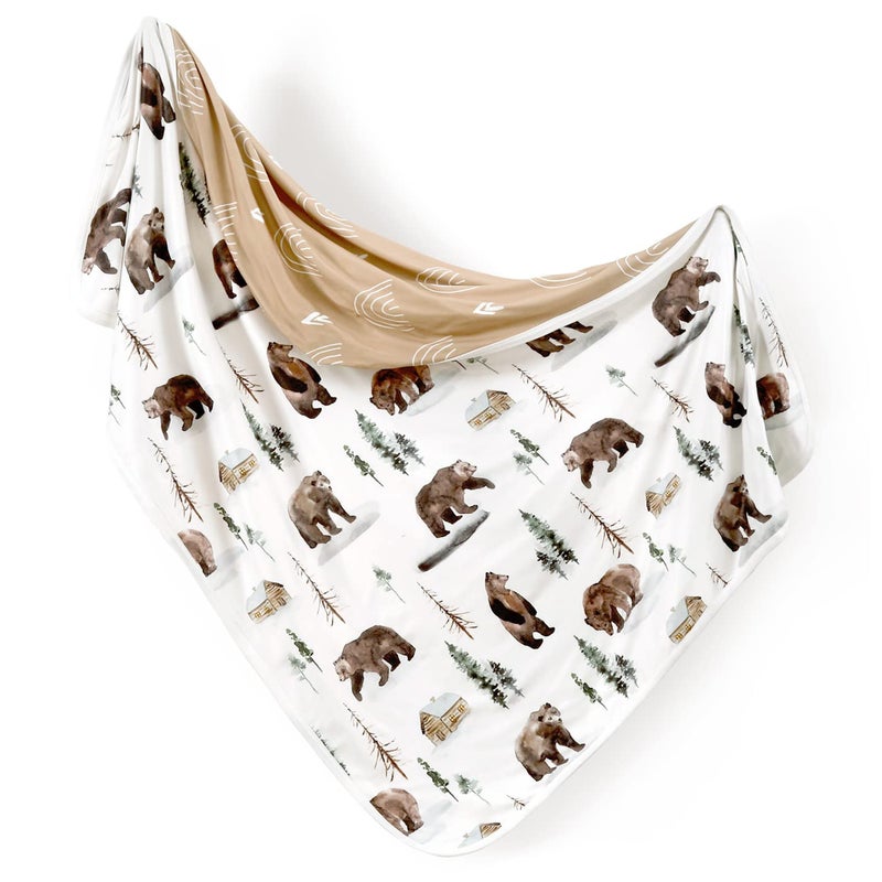 GRSSDER Baby Blankets Super Soft Stretchy Jersey Knit Swaddle Blanket for Girls and Boys Double Layer Reversible Receiving Blankets 34 x 44 Extra Large for Swaddling Jungle BearRainbow - Image 2