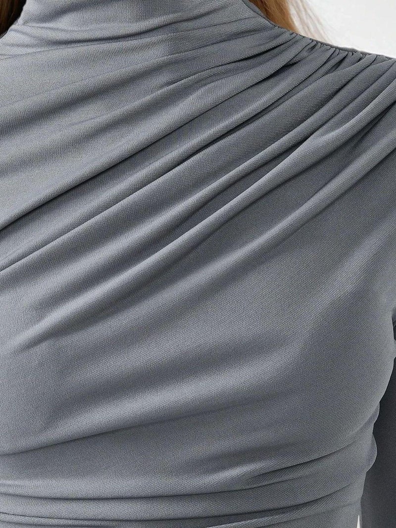 HICCUP High Collar Drape Detail Blouse - Image 3