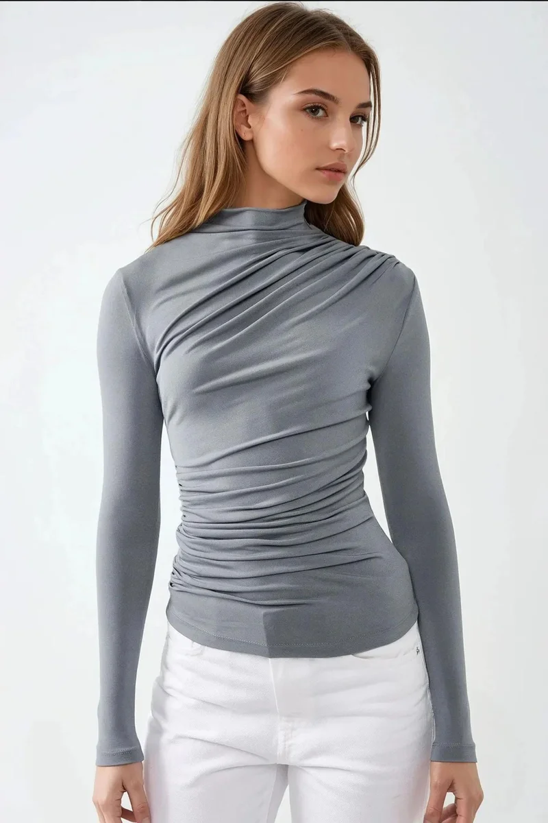 Hiccup High Collar Drape Detail Blouse