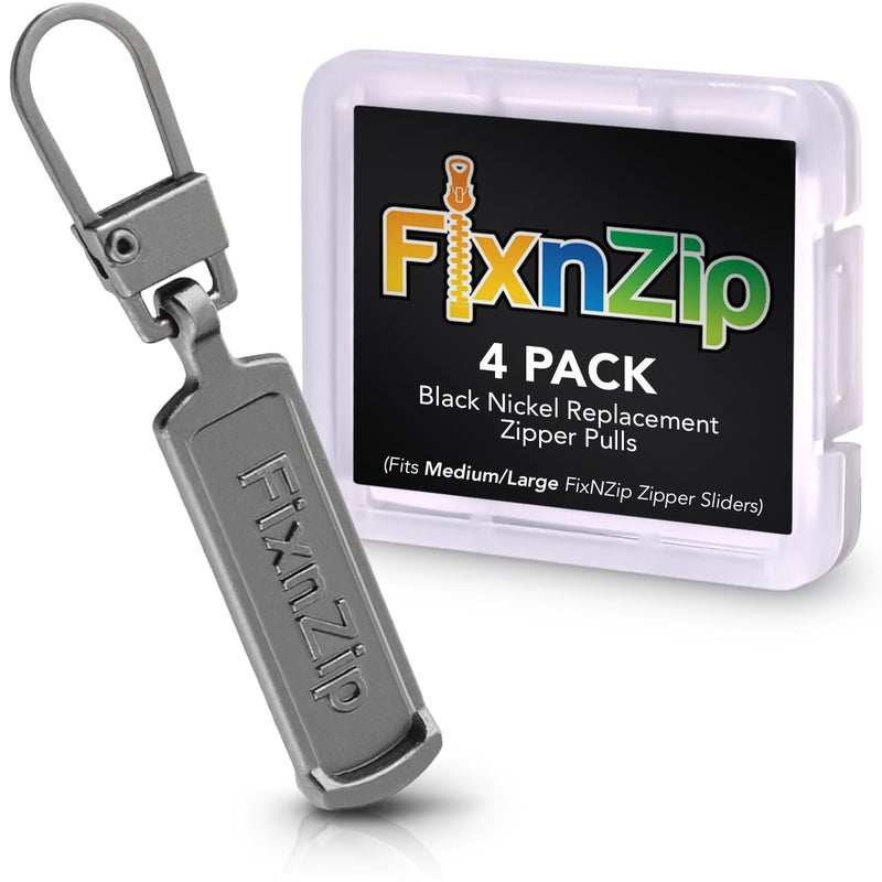 FixnZip Replacement Zipper Pull (4 Pack) (Black Nickel, Medium Large) - Image 1
