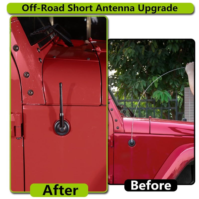 YOCTM Short Antenna Trim for Jeep Wrangler JK JL JLU JT Rubicon Sahara Sport 2007-2025 Antenna Base Replacement Accessories 5.9 inch 1-Pack - Image 2