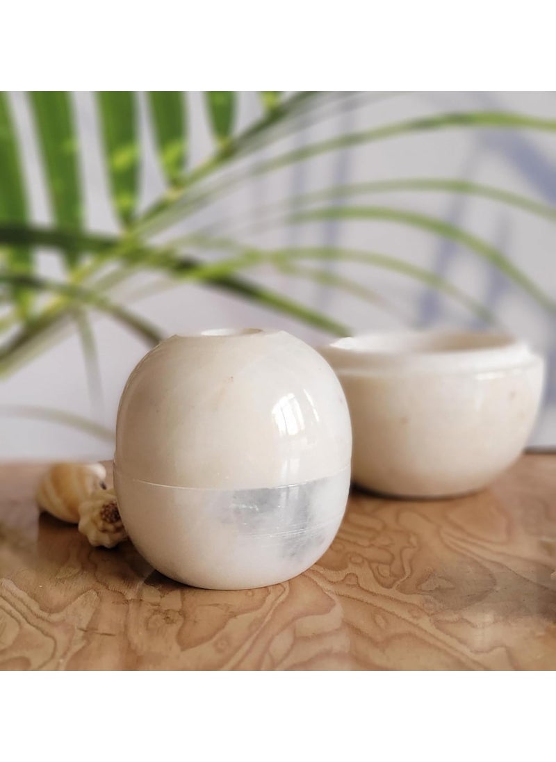 R&M - RM Marble 3 inch Round Tea Light Candle Holder (Set of 1), Rajasthani Style Festival Candle Holder - Image 1