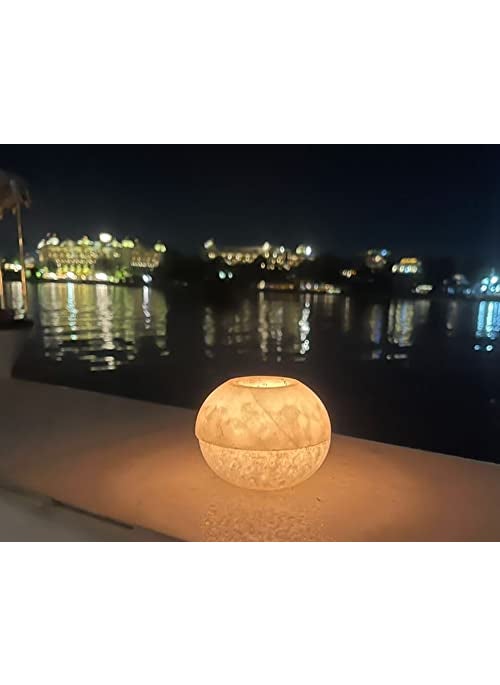 R&M - RM Marble 3 inch Round Tea Light Candle Holder (Set of 1), Rajasthani Style Festival Candle Holder - Image 1