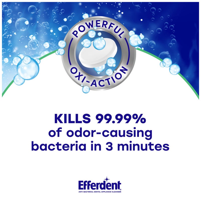 Efferdent أقراص تنظيف مثبتات الأسنان من إيفردنت، أقراص تنظيف أطقم الأسنان للأجهزة السنية، بنكهة النعناع المنعشة والنظيفة، 126 قرصًا - Image 2