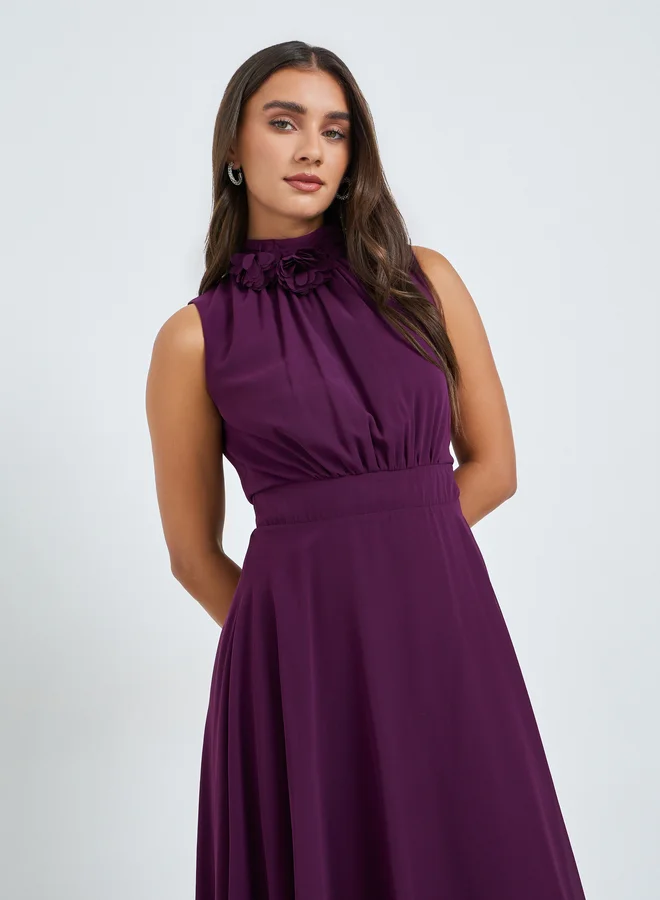 Styli Purple Corsage Detail Maxi Evening Dress
