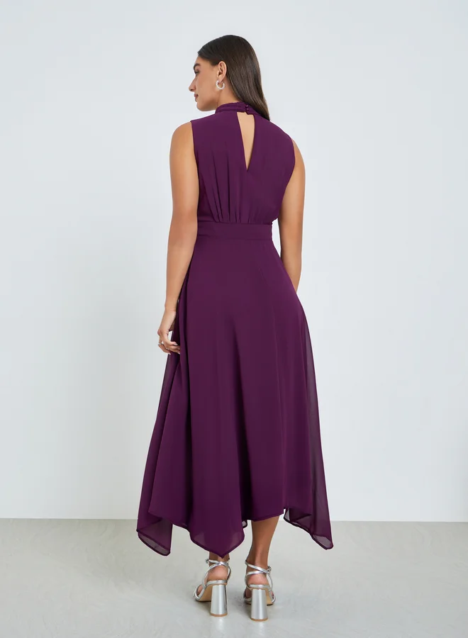 Styli deep purple Purple Corsage Detail Maxi Evening Dress for Women | Best Price UAE