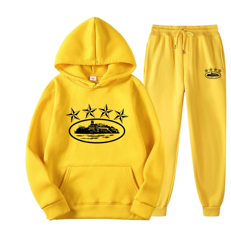 Cross-border Foreign Trade Corteiz Trendy Street Loose suit Womens Hip-hop Skateboard Five-pointed Star Magic Island Fashion Sweatshirt Yellow 