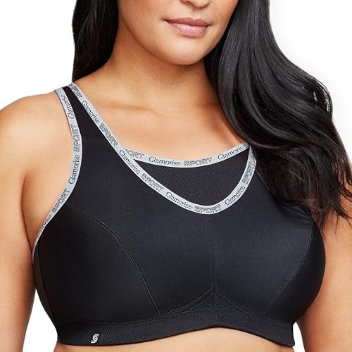 Glamorise Full Figure Plus Size No-Bounce Camisole Sports Bra Wirefree #1066 Black - Image 1