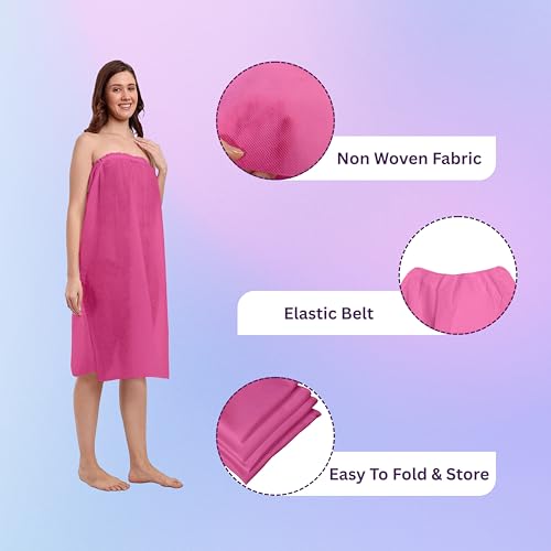 Leios Disposable Spa Gown for Women Pack of 45 | 30 GSM Non Woven Salon Gown for Facial Waxing Massage | Lightweight Breathable Beauty Parlour | Elastic Free Size Hygiene Wear - Pink - Image 5
