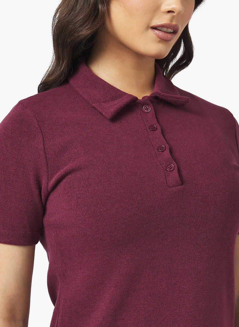 Ginger Basics Polo Neck Fine Knit Fitted T-shirt
