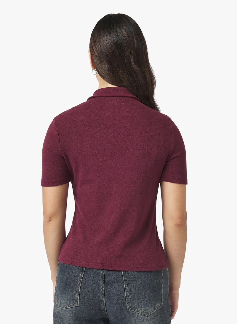 Ginger Basics Polo Neck Fine Knit Fitted T-shirt