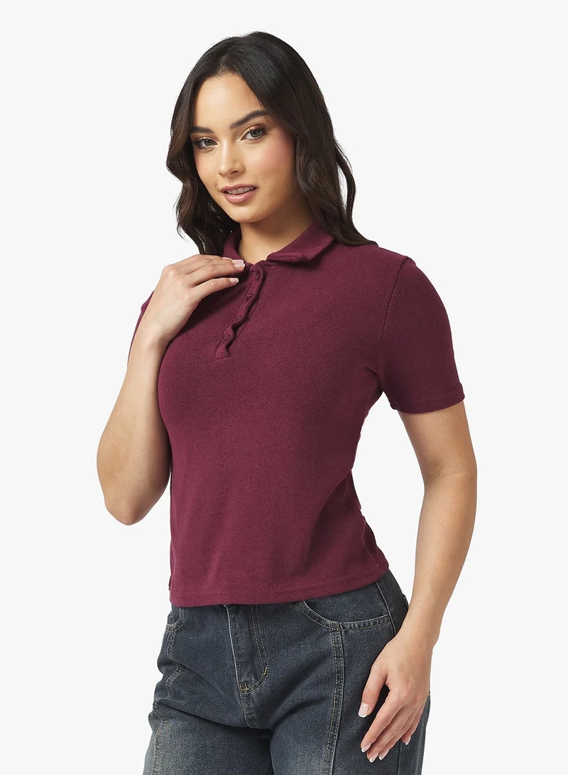 Ginger Basics Polo Neck Fine Knit Fitted T-shirt