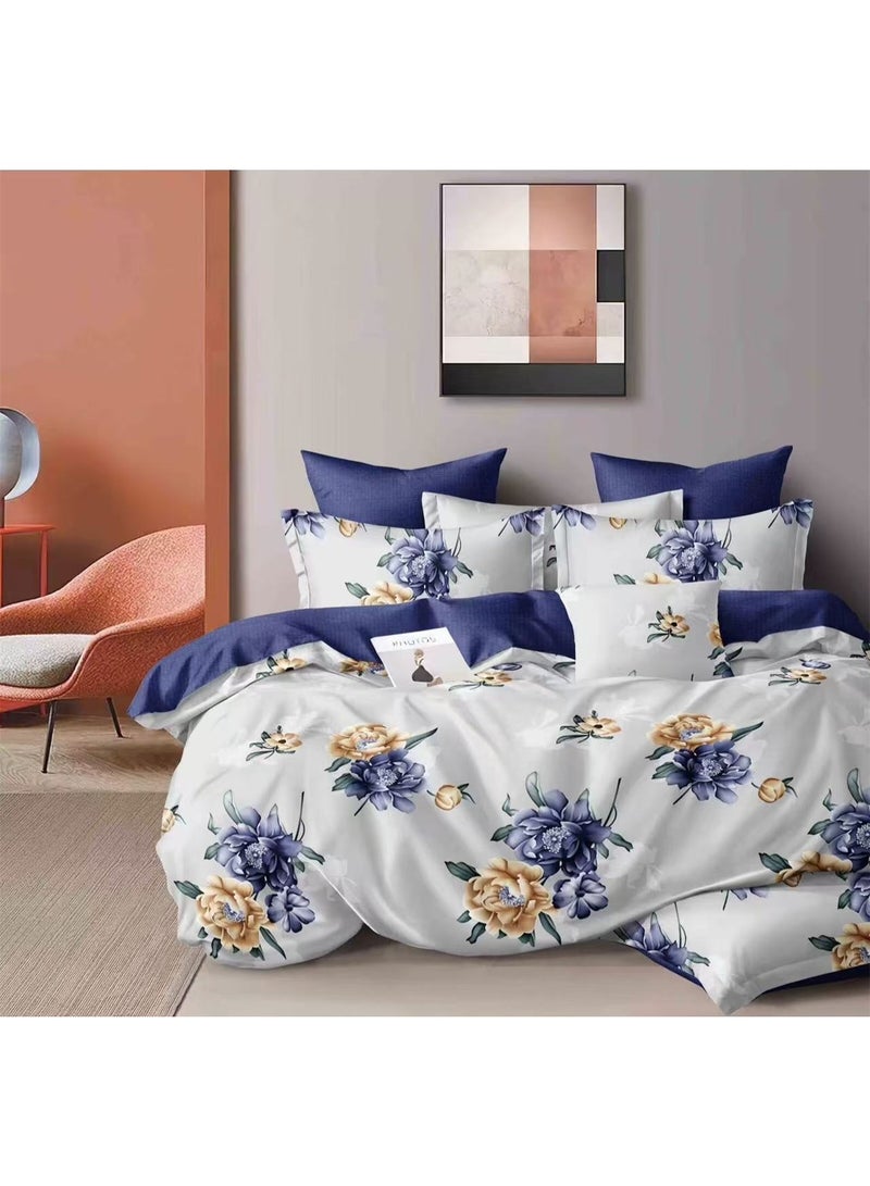 طقم سرير ملكي فاخر (6 قطع) – غطاء لحاف ناعم وقابل للتنفس 220x240 سم من القطن