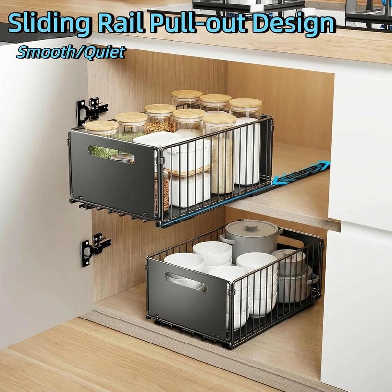 SALADAYS Pull-Out Cabinet Organizer, Heavy-Duty Iron Cabinet Storage Basket with Nano-Adhesive Mount, Drill-Free Easy Installation for Kitchen, Bathroom, Pantry Storage - Image 3