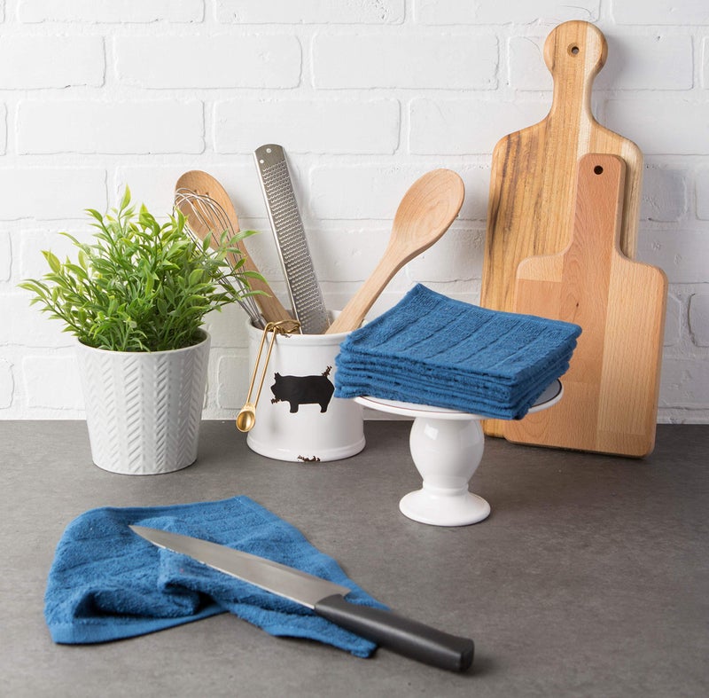 DII Basic Terry Collection Solid Windowpane Dishcloth Set  12x12  Blue  6 Piece - Image 4