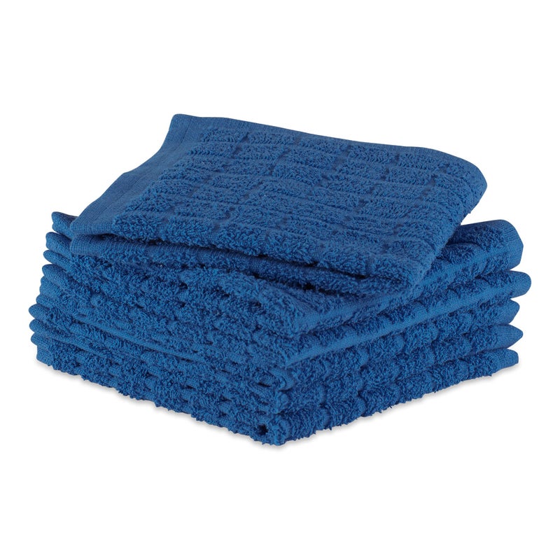 DII Basic Terry Collection Solid Windowpane Dishcloth Set  12x12  Blue  6 Piece - Image 2