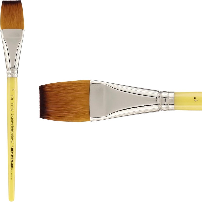 Creative Inspirations Dura-Handle Flat 1 Inch Short Handle Paint Brush - Solid Resin Handle, Synthetic Taklon Paint Brushes, Flat Brush for Oils, Acrylics, Watercolors - Handles Will Not Chip or Crack - Image 1