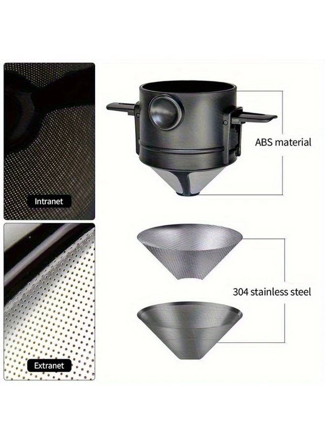 Black Stainless Steel Portable Foldable Coffee Filter For Hand Pour Over Brewing Travel Home Use - Image 3
