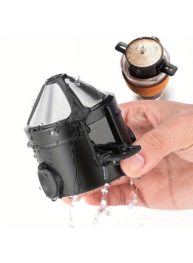 Black Stainless Steel Portable Foldable Coffee Filter For Hand Pour Over Brewing Travel Home Use - Image 4