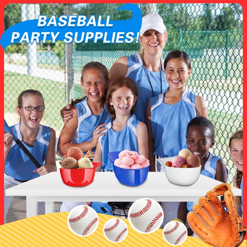 Tendiren 24 Pack Mini Baseball Helmet Ice Cream Bowls 8 oz Helmets Plastic Baseball Snack Cups Kids Helmet Bowls with 24 Dessert Spoons for Birthday Party Supplies Red Blue and White - Image 3