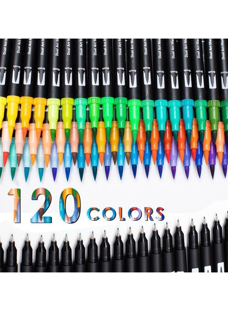 120 Colors Double-ended watercolor pen, Highlighter 120 Art Markers, 0.4mm Fine liners  Brush Tip Watercolor Pen Set for Adult and kids Coloring Books, Calligraphy, Hand Lettering, Note Taking - Image 2