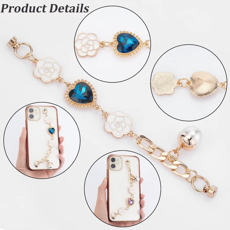 Klarako 5-Color Phone Case Chain Strap - DIY Rhinestone Heart & Flower Decorative Charm - Image 3