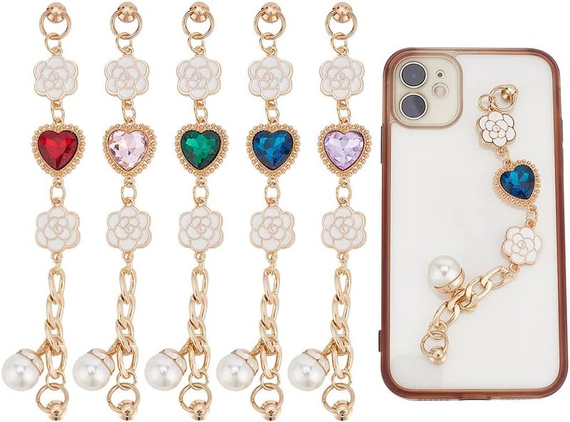 Klarako 5-Color Phone Case Chain Strap - DIY Rhinestone Heart & Flower Decorative Charm - Image 1